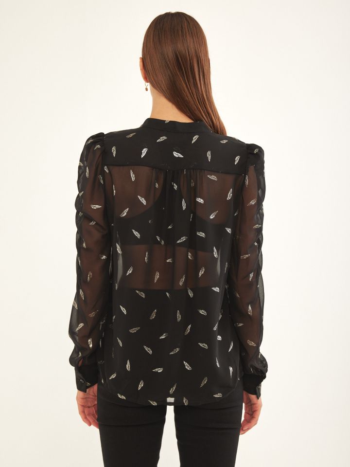 חולצה דפוס פייזלי בצבע שחור
