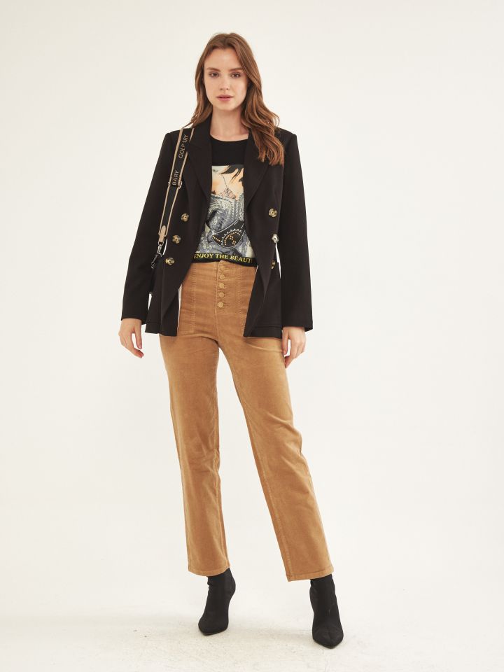 חולצה דפוס סריג בצבע שחור