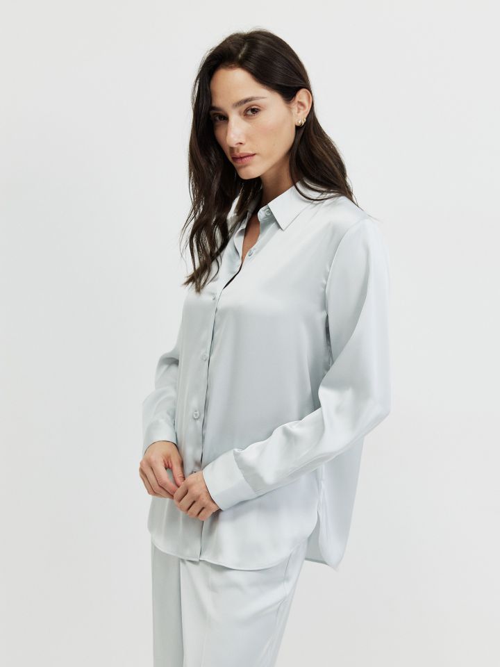 חולצה סטן PROMO בצבע אפור כסף