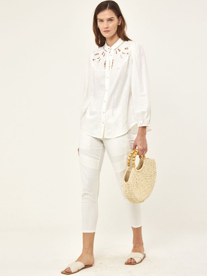 חולצה פישתן שילוב קרושה בצבע אופוויט