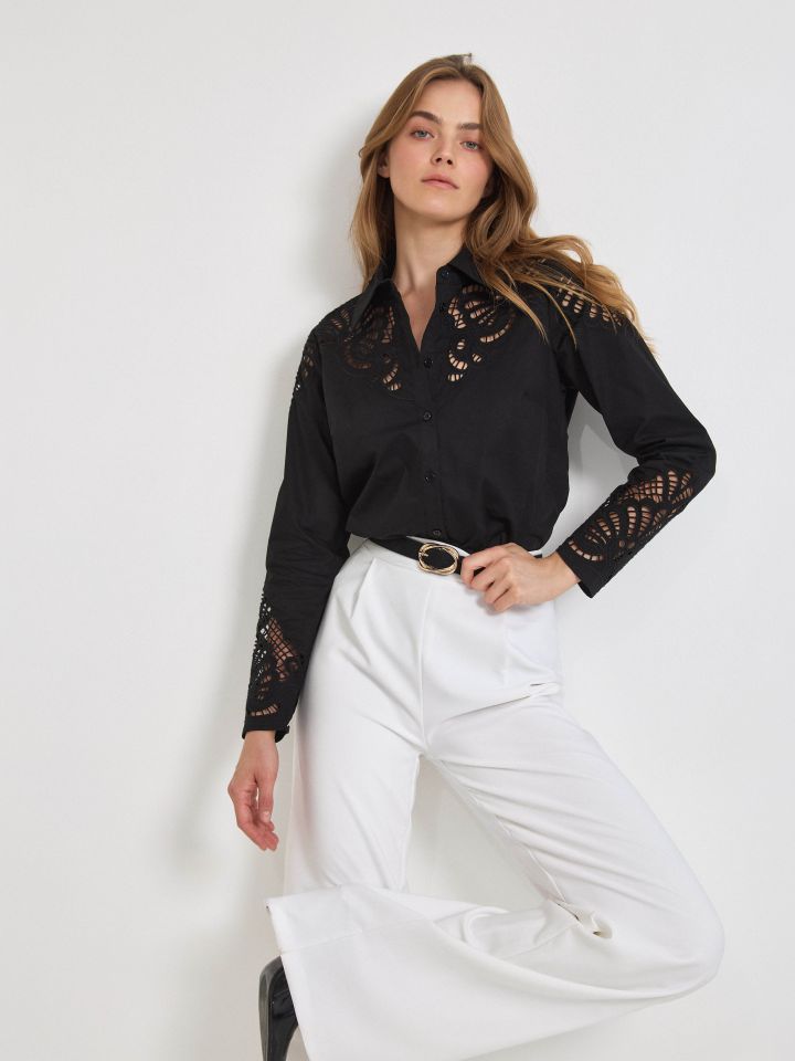 חולצה ריקמות KONTENTO בצבע שחור