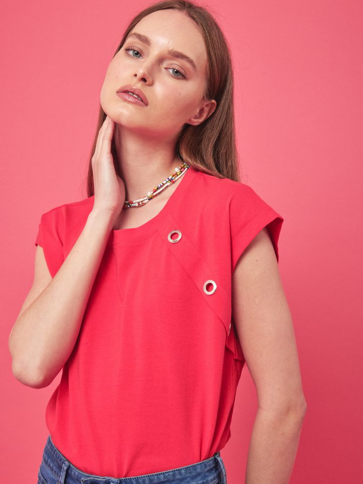 חולצה לחצניות מסביב PROMO בצבע קורל