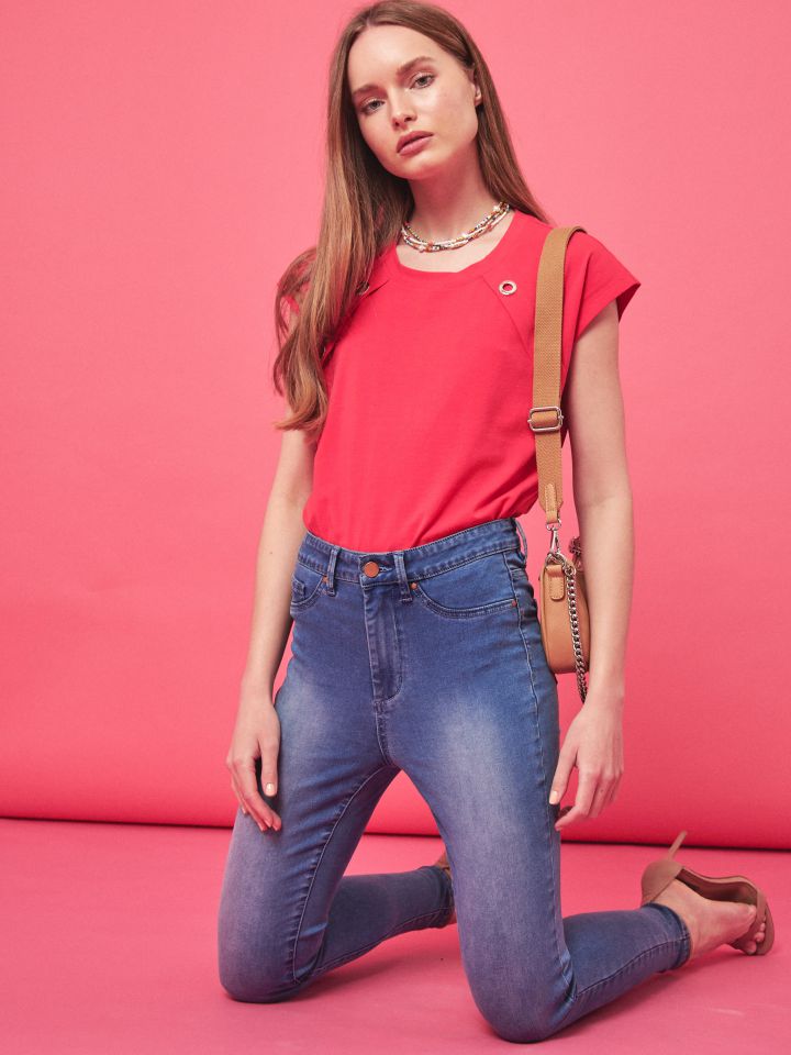 חולצה לחצניות מסביב PROMO בצבע קורל