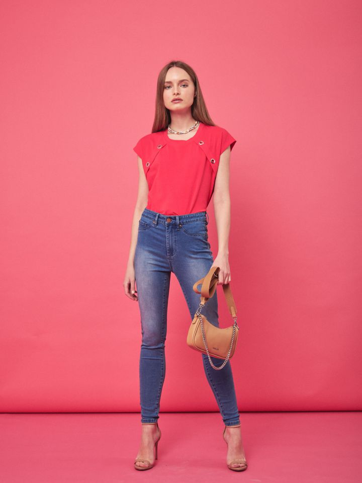 חולצה לחצניות מסביב PROMO בצבע קורל