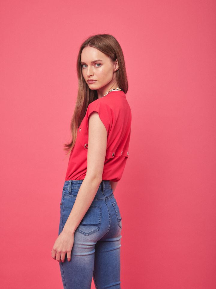 חולצה לחצניות מסביב PROMO בצבע קורל