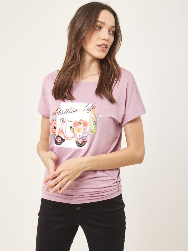 חולצה דפוס פרחים PROMO בצבע לילך