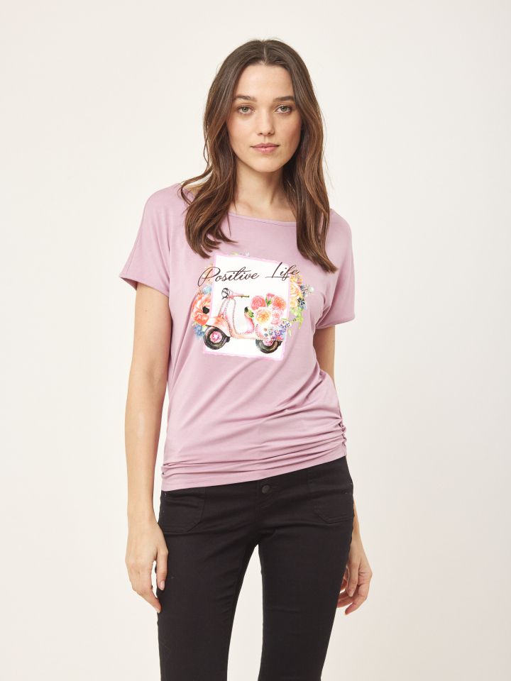 חולצה דפוס פרחים PROMO בצבע לילך