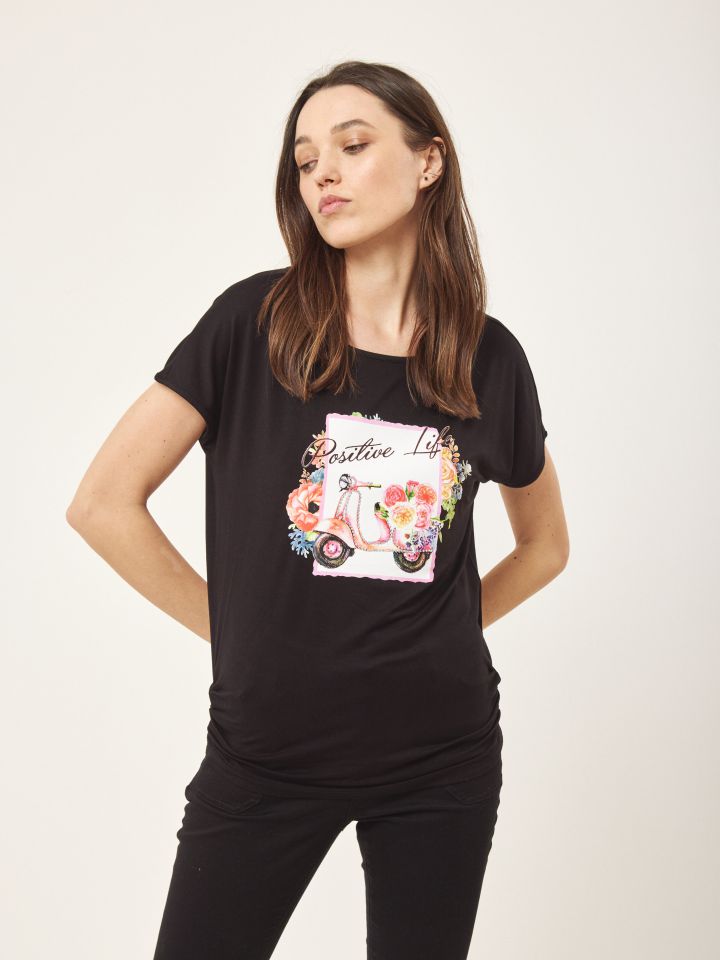 חולצה דפוס פרחים PROMO בצבע שחור