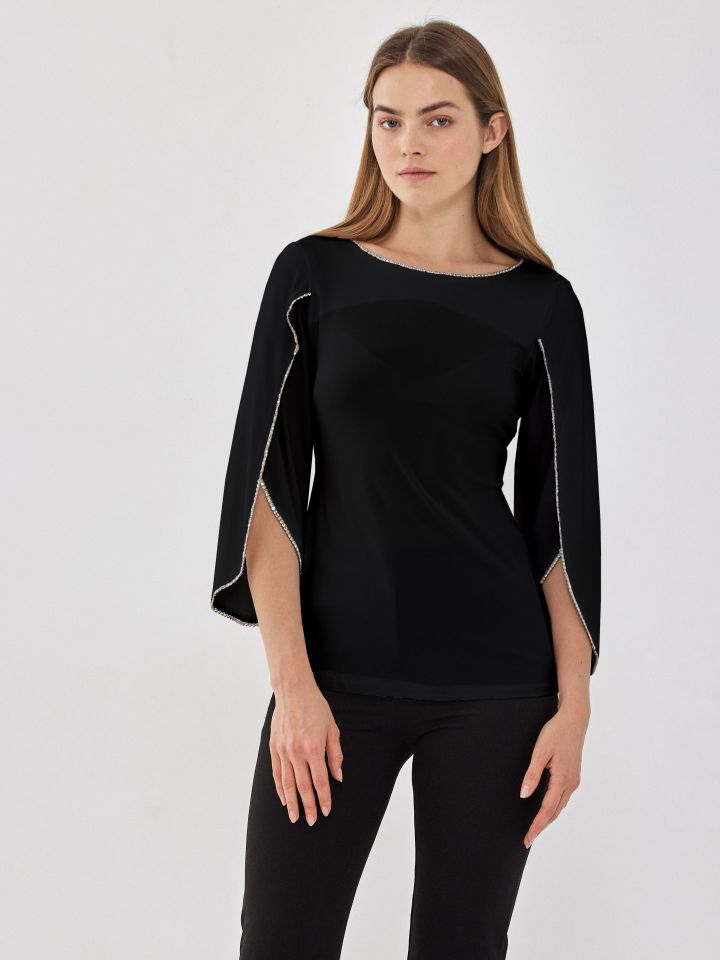חולצה שילוב יהלומים בצבע שחור