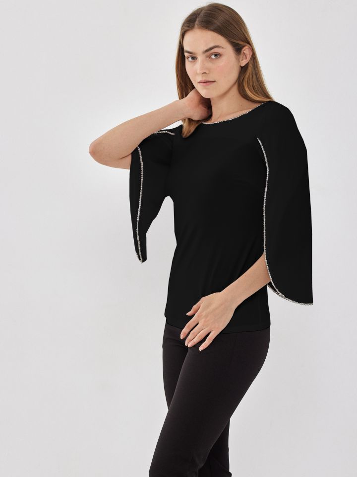 חולצה שילוב יהלומים בצבע שחור