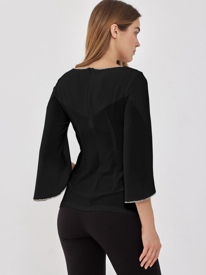 חולצה שילוב יהלומים בצבע שחור