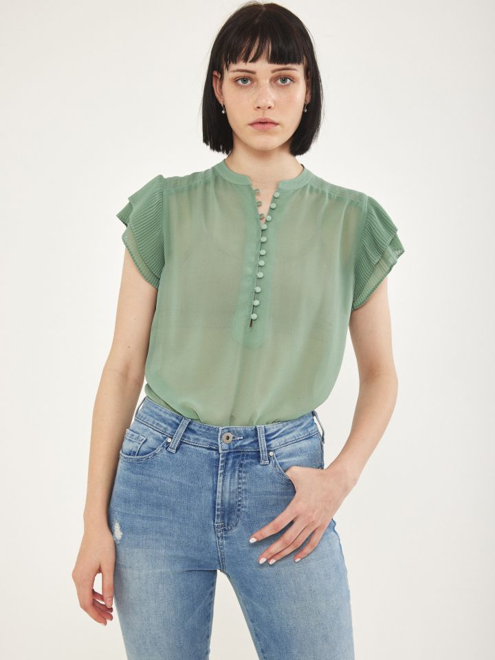 חולצה שרוול פליסה חלק PROMO בצבע ירוק גולברי