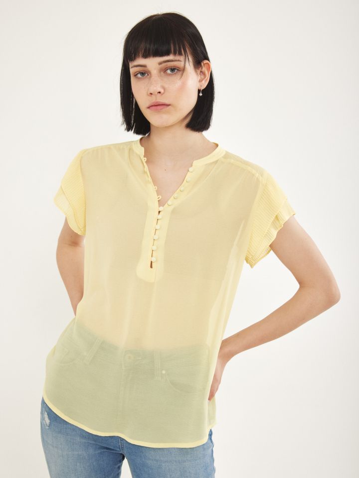 חולצה שרוול פליסה חלק PROMO בצבע צהוב