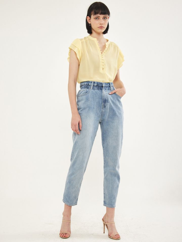 חולצה שרוול פליסה חלק PROMO בצבע צהוב