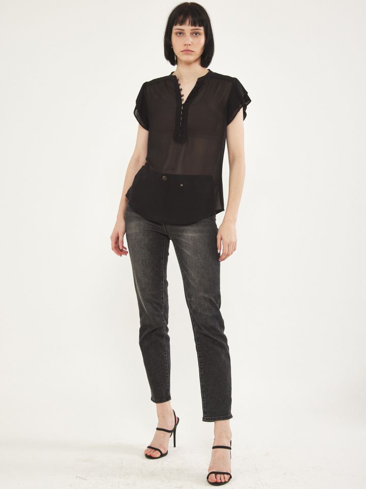 חולצה שרוול פליסה חלק PROMO בצבע שחור