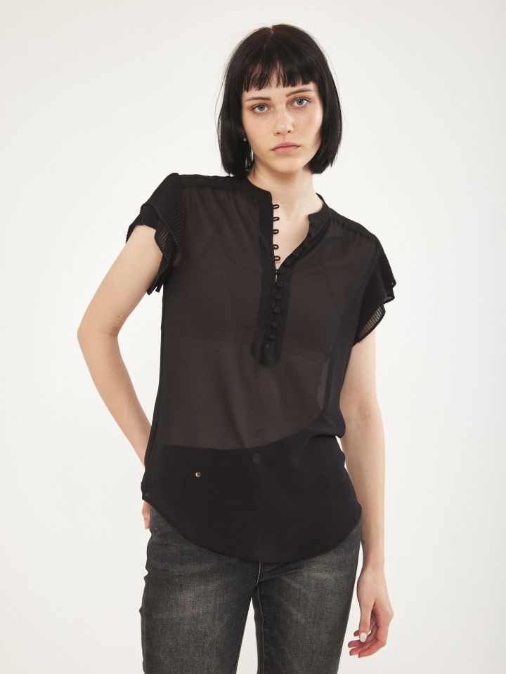 חולצה שרוול פליסה חלק PROMO בצבע שחור