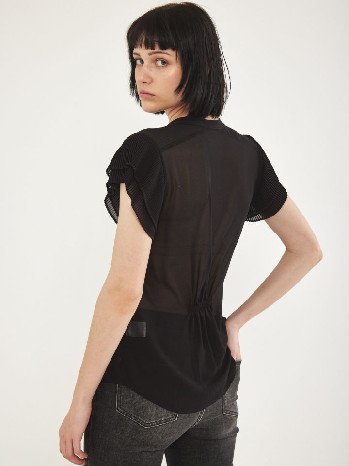 חולצה שרוול פליסה חלק PROMO בצבע שחור