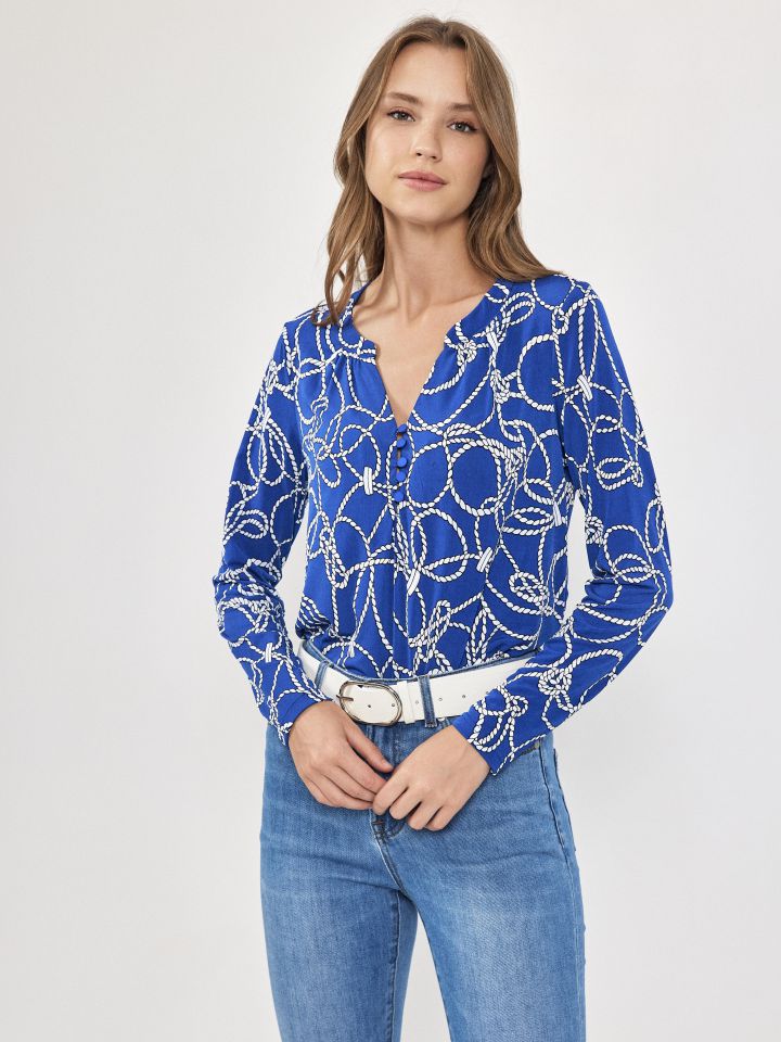 חולצה דפוס שינה PROMO בצבע כחול רויאל