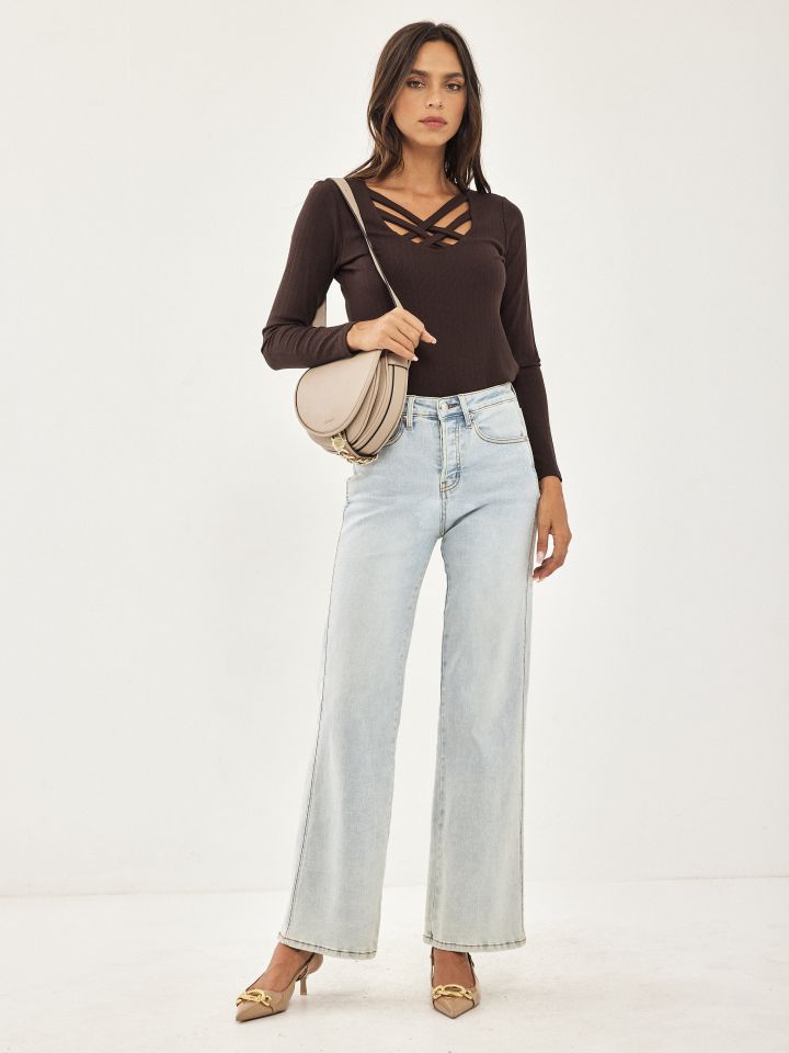 חולצה ריב פתח X PROMO בצבע חום