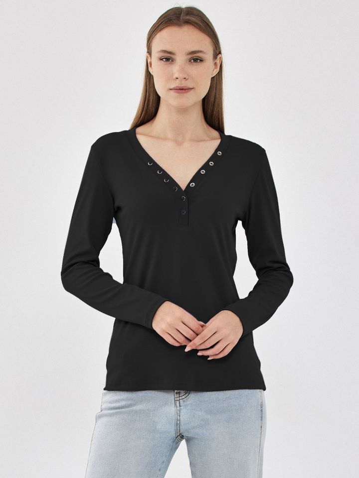 חולצה ריב לחצניות  PROMO בצבע שחור