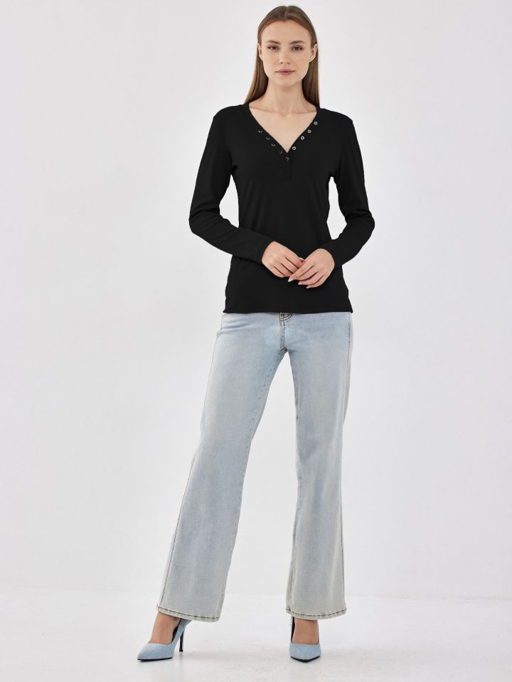 חולצה ריב לחצניות  PROMO בצבע שחור