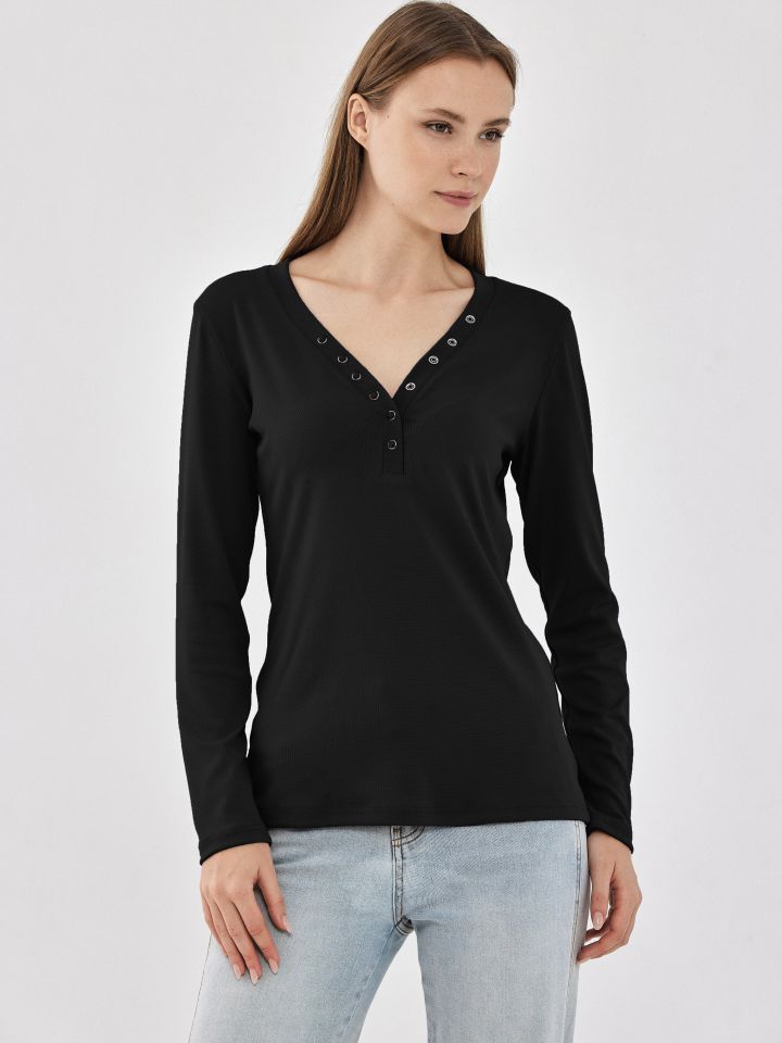 חולצה ריב לחצניות  PROMO בצבע שחור