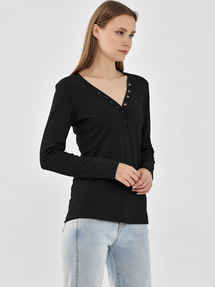 חולצה ריב לחצניות  PROMO בצבע שחור