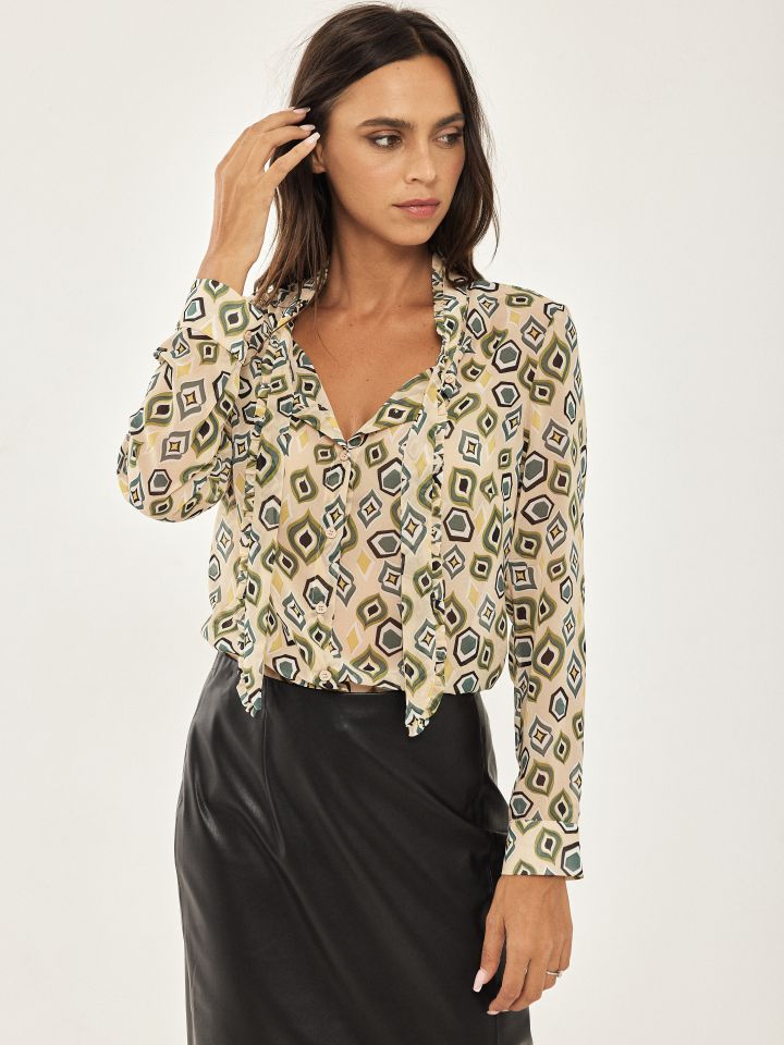 חולצה דפוס קשירה פרו פרו בצבע בייז’