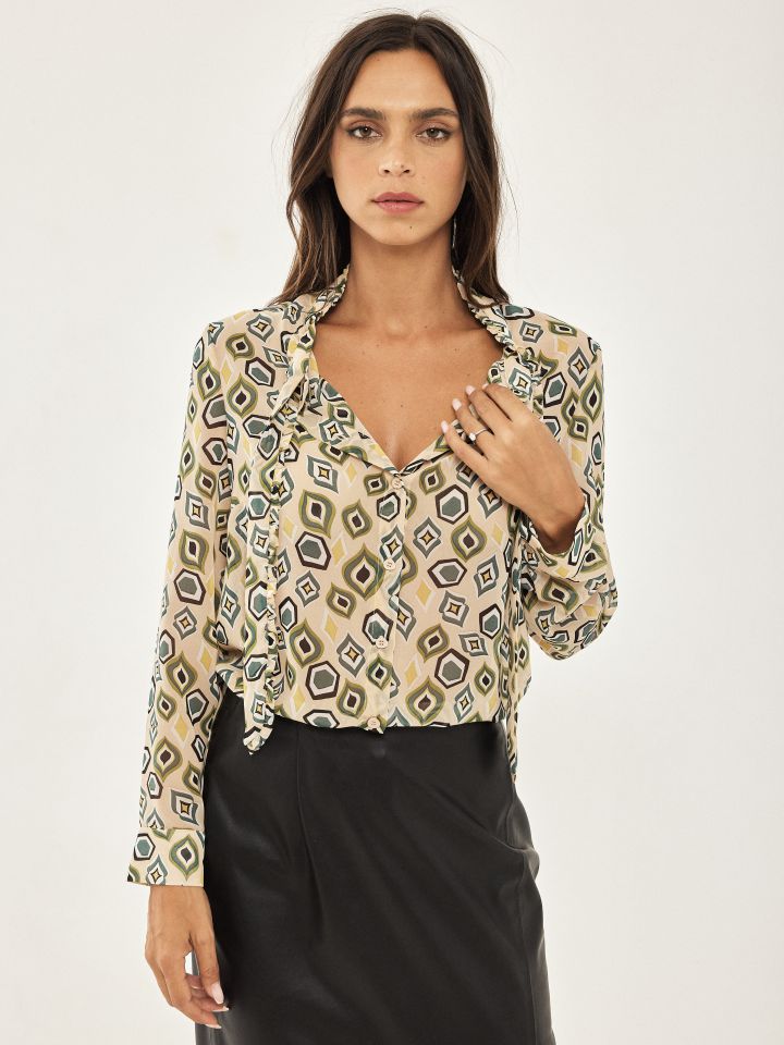 חולצה דפוס קשירה פרו פרו בצבע בייז’