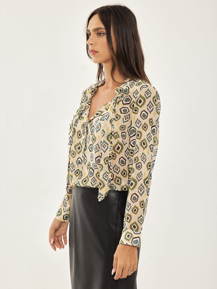 חולצה דפוס קשירה פרו פרו בצבע בייז’