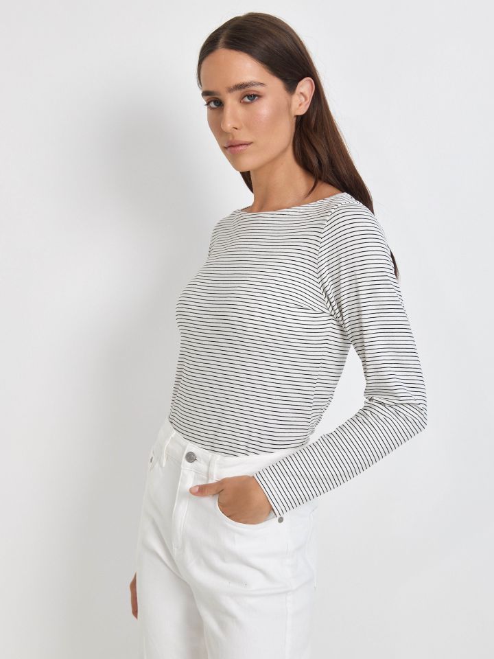 חולצה פסים PROMO בצבע לבן/שחור