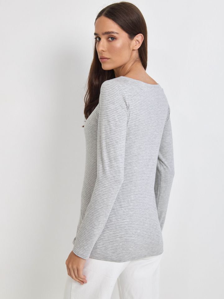 חולצה פסים PROMO בצבע אפור כסף