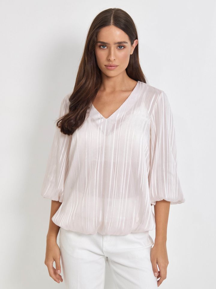 חולצה שרוול בלון בצבע בייז’