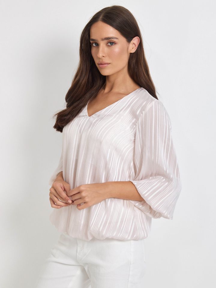 חולצה שרוול בלון בצבע בייז’