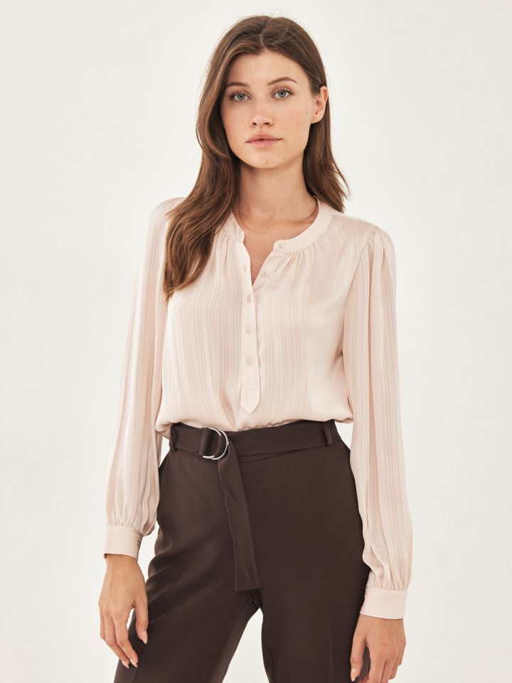 חולצה סטן פסים שינה בצבע ורוד עתיק