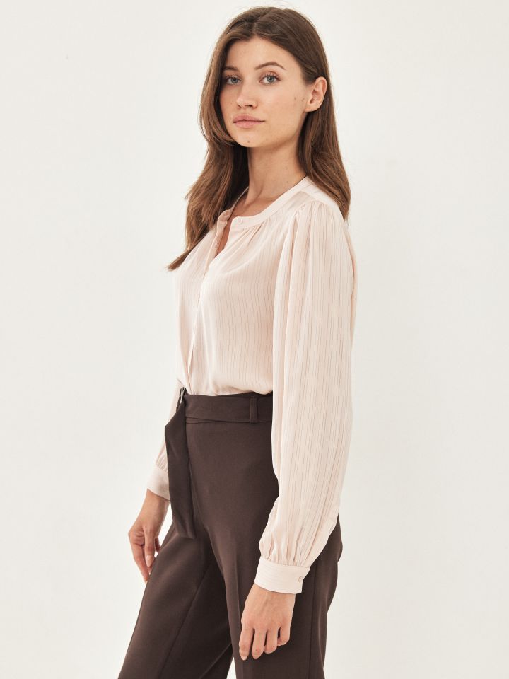 חולצה סטן פסים שינה בצבע ורוד עתיק