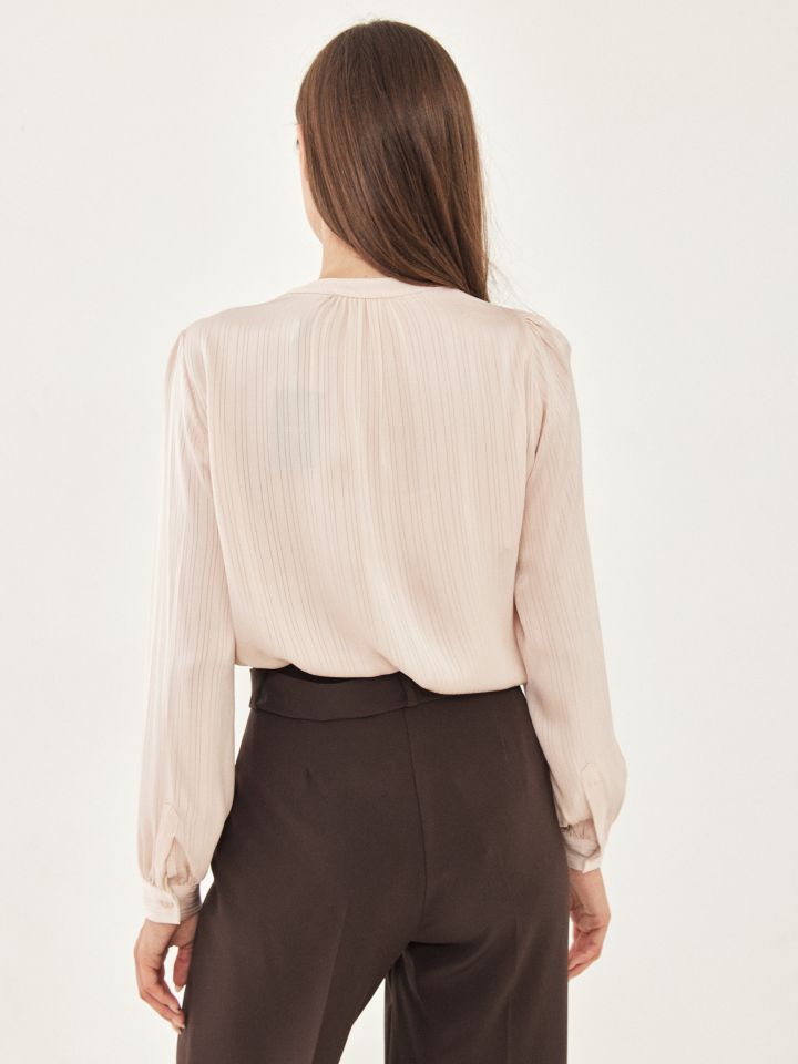 חולצה סטן פסים שינה בצבע ורוד עתיק