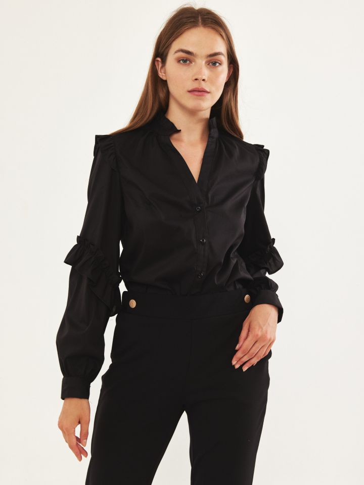 חולצה פופלין מלמלות בצבע שחור