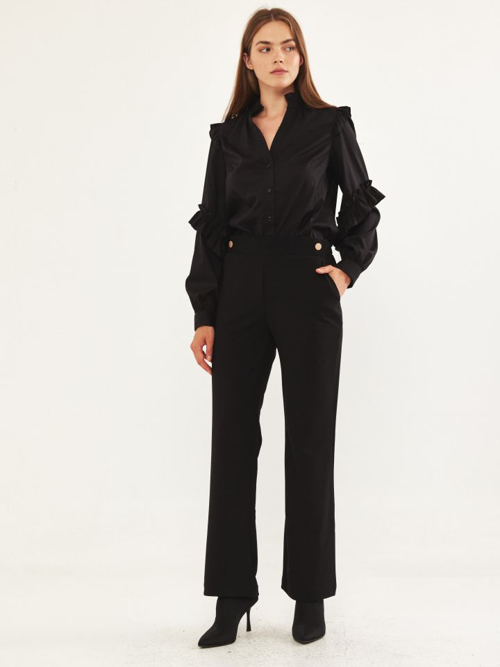 חולצה פופלין מלמלות בצבע שחור