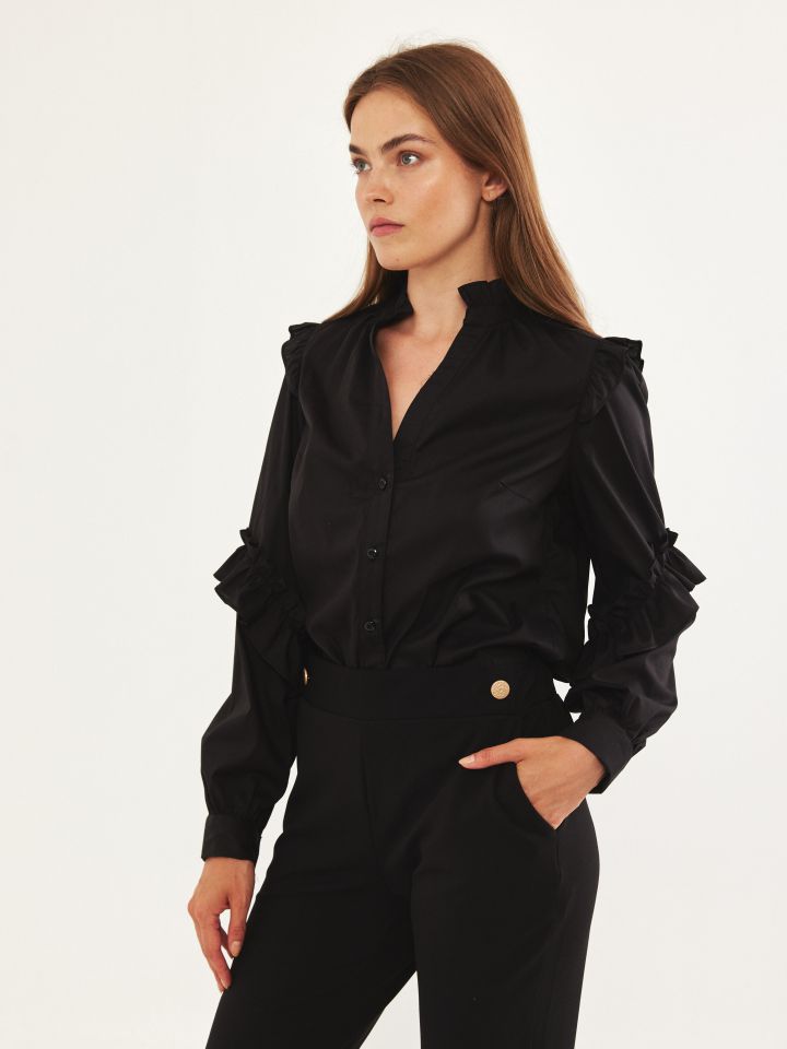 חולצה פופלין מלמלות בצבע שחור