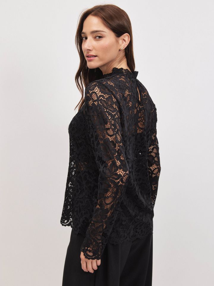 חולצה תחרה שרוול ארוך בצבע שחור