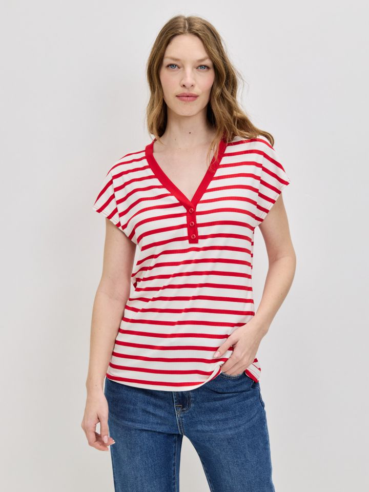חולצה פסים שינה  PROMO בצבע אדום /לבן