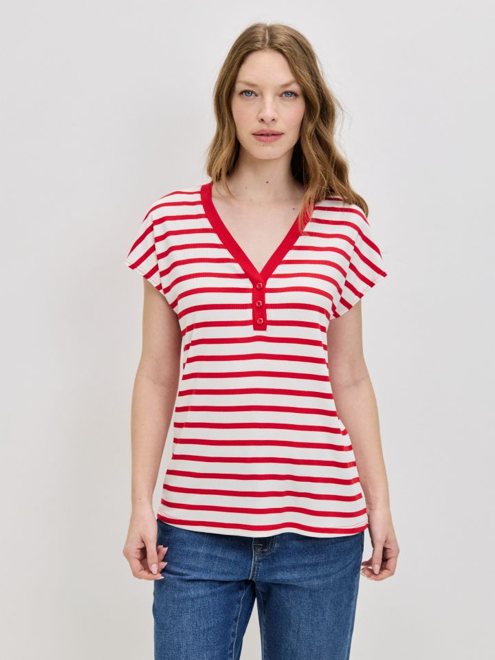 חולצה פסים שינה  PROMO בצבע אדום /לבן