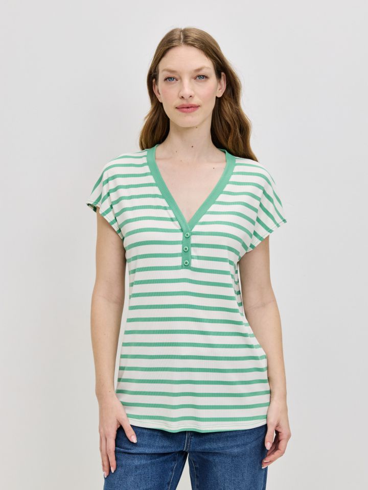 חולצה פסים שינה  PROMO בצבע ירוק בהיר