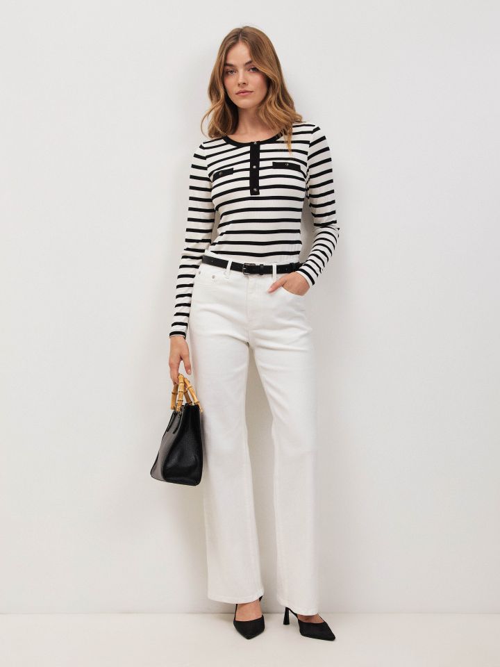 חולצה פסים שינה כפתורים בצבע אופוויט