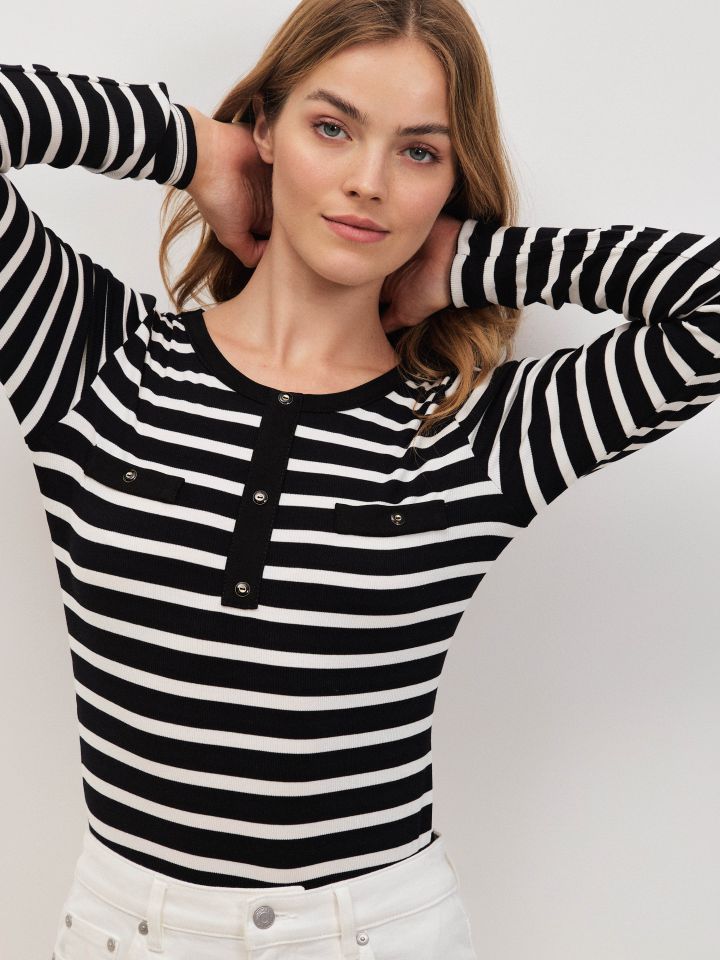 חולצה פסים שינה כפתורים בצבע שחור