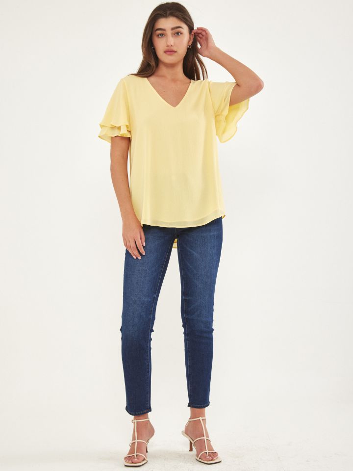 חולצה  V PROMO בצבע צהוב