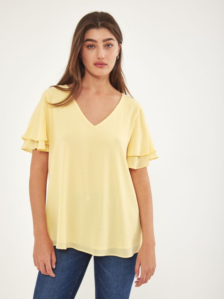 חולצה  V PROMO בצבע צהוב