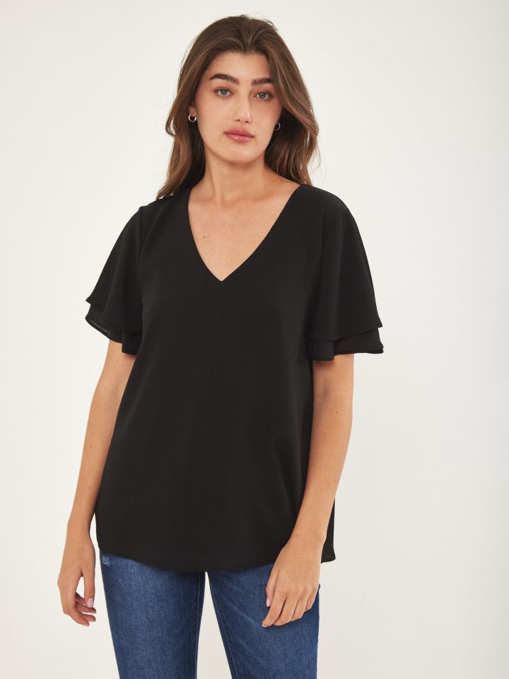 חולצה  V PROMO בצבע שחור