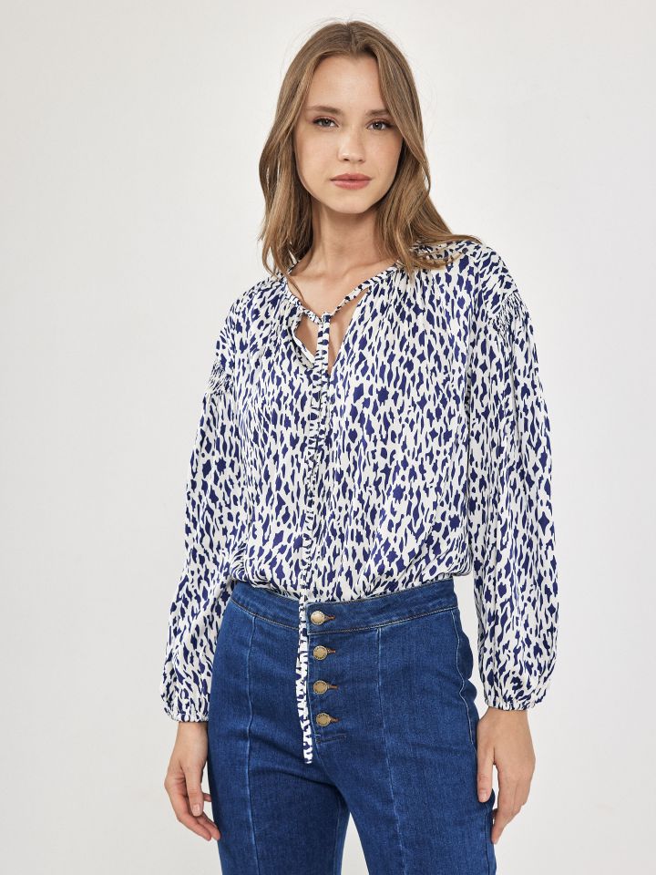 חולצה שינה דפוס סטן PROMO בצבע נייבי